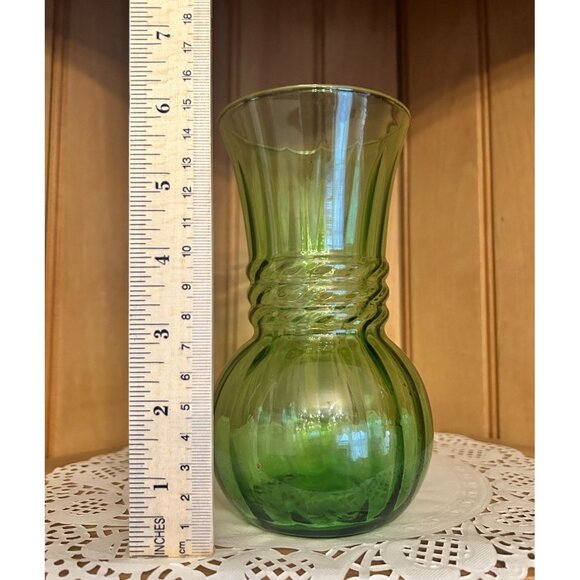 Vintage Libbey Green Swirl Patterned Glass Floral Bud Vase Bulb Forcer - Picture 2 of 4